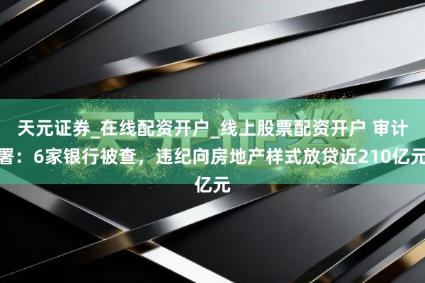 天元证券_在线配资开户_线上股票配资开户 审计署：6家银行被查，违纪向房地产样式放贷近210亿元
