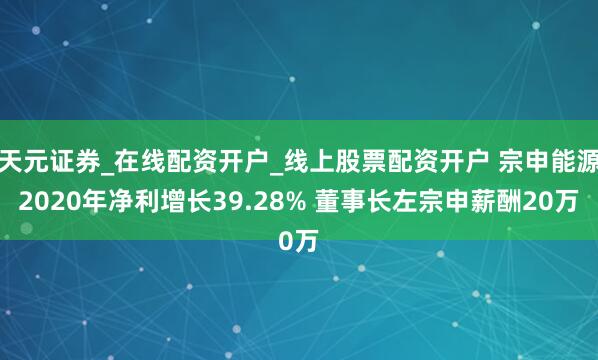 天元证券_在线配资开户_线上股票配资开户 宗申能源2020年净利增长39.28% 董事长左宗申薪酬20万