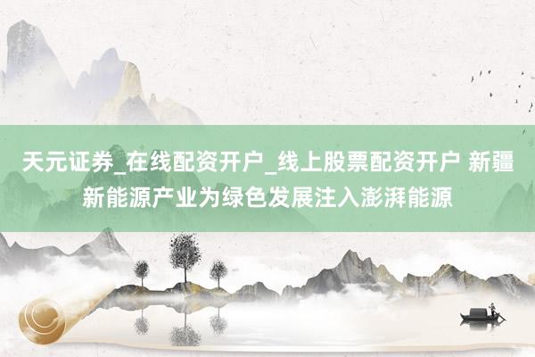 天元证券_在线配资开户_线上股票配资开户 新疆新能源产业为绿色发展注入澎湃能源